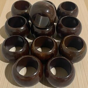 12 Wooden Napkin Rings Holders Dark Brown Natural Wood 1.5" Tall x 2" Diameter